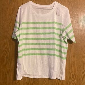 NWT Lane Bryant 14/16 SS White and neon Green Striped Top